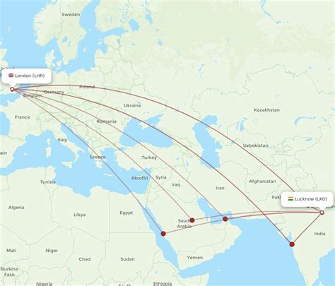 All flight routes from London to Lucknow, LHR to LKO - Flight Routes