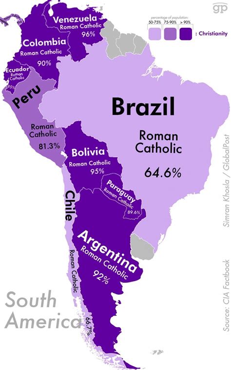 América del Sur: porcentajes de Católicos | Ap human geography, Map, World geography