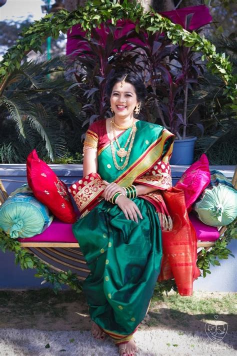 Stunning maharashtrian bride in a traditional nine yards saree and jewellery top | WedMeGood| # ...