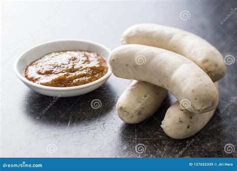 The Bavarian Weisswurst and Mustard. Stock Image - Image of lunch, snack: 127652339