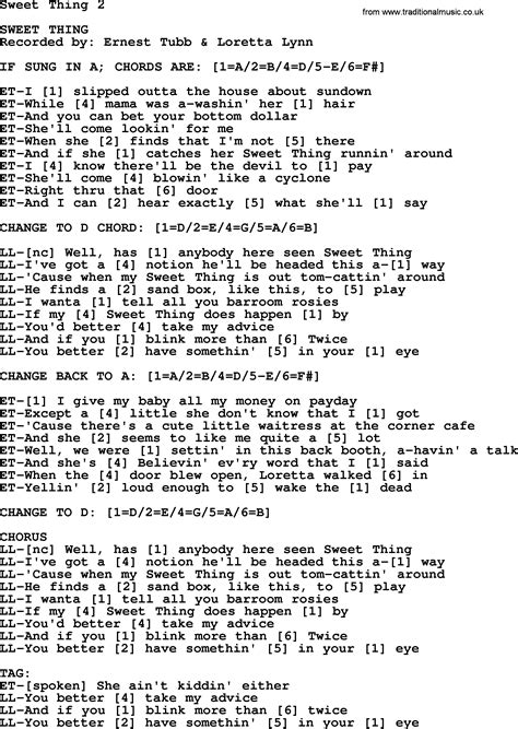Sweet Thing 2 - Bluegrass lyrics with chords