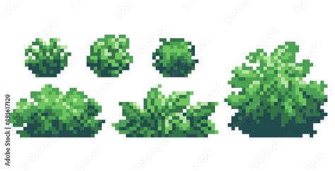 Fototapeta Backyard bushes pixel art icon set. Tropical shrub, logo ...