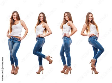 collection of pretty young woman poses wearing jeans Stock Photo ...