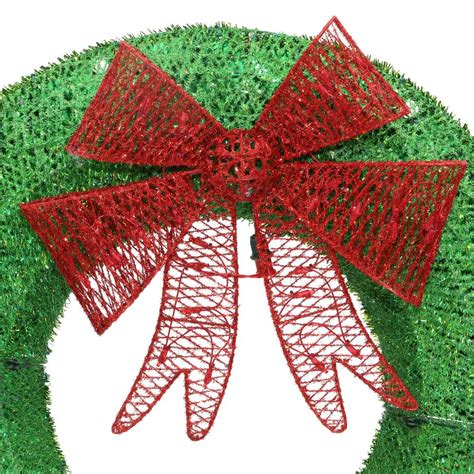 Green Tinsel Wreath 36 in. Twinkling LED Lights Indoor Outdoor ...