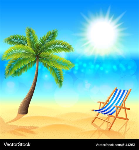 Palm and deck chair on sunny beach Royalty Free Vector Image