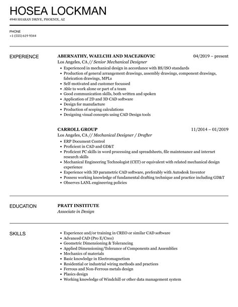 Mechanical Designer Resume Samples | Velvet Jobs