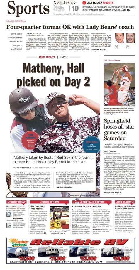 News Design: Springfield News-Leader's June 10, 2015 sports cover ...