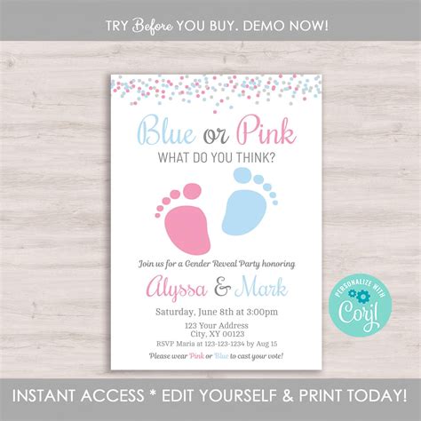 Gender Reveal Invitation Template Editable Gender Reveal - Etsy