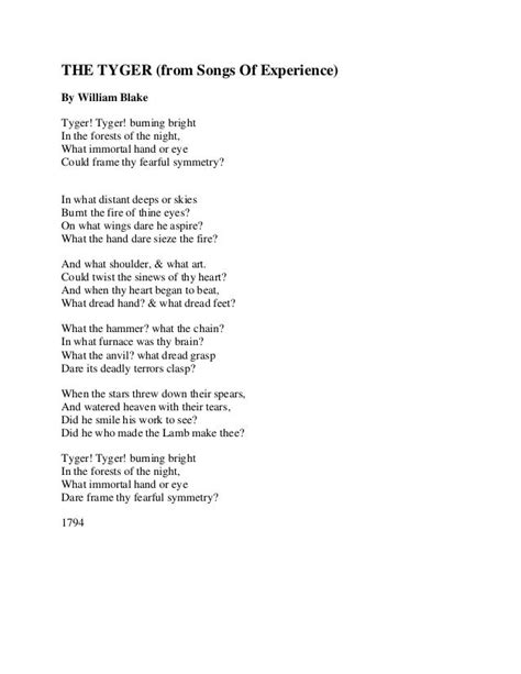 The tyger by william blake - from Songs of Experience
