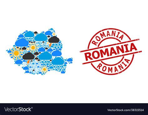 Weather pattern map romania and scratched stamp Vector Image