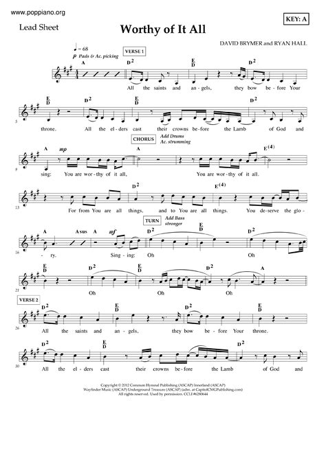 David Brymer, Ryan Hall-Worthy Of It All Sheet Music pdf, - Free Score ...