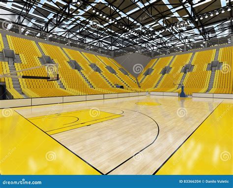 3D Render of Beautiful Sport Arena for Basketball with Yellow Seats Stock Illustration ...