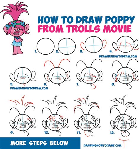 How to Draw Poppy from the Dreamworks Trolls Movie – Easy Step by Step Drawing Tutorial for Kids ...