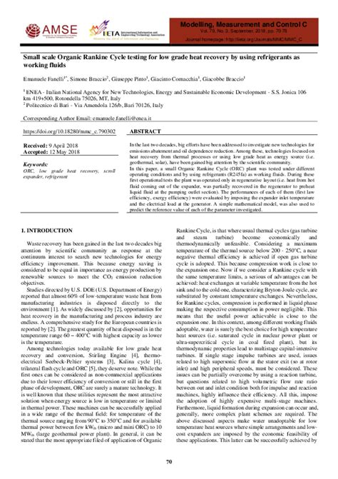 (PDF) Small scale Organic Rankine Cycle testing for low grade heat recovery by using ...