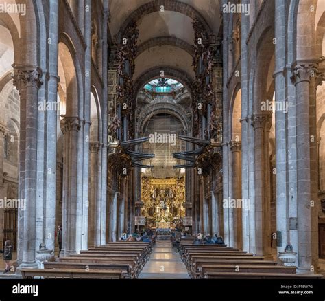 Santiago Cathedral. Interior of the Cathedral of Santiago de Compostela ...