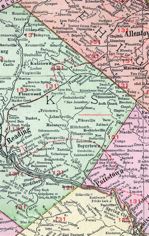 Berks County, Pennsylvania 1911 Map by Rand McNally, Reading, PA