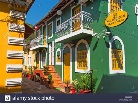 Colorful Fontainhas, the old Latin quarter and the newly restored pub ''Soho''', Goa, India