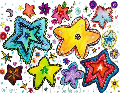 Painted and Doodled Stars Tutorial | Flower doodles, Happy paintings ...