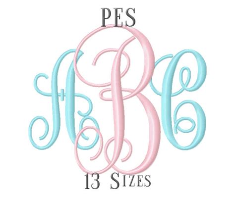 13 SIZE PES Fonts Interlocking Monogram Embroidery Fonts Embroidery ...