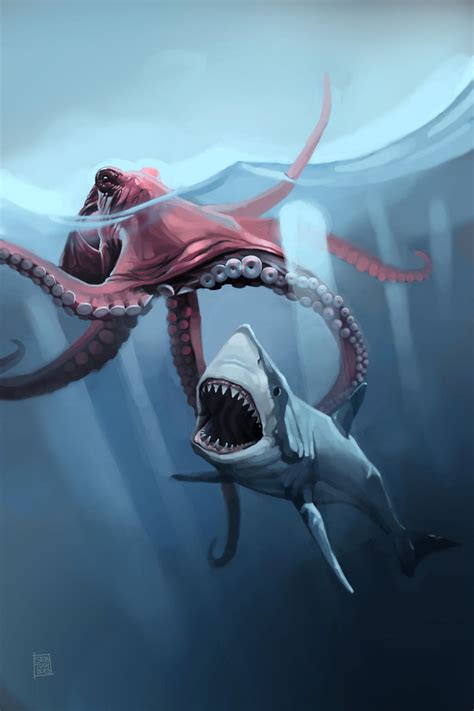 Mega Shark vs. Giant Octopus by sebtuch on DeviantArt