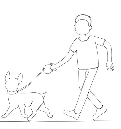 Premium Vector | Continuous one line drawing of man holding dog leash while walking. vector ...