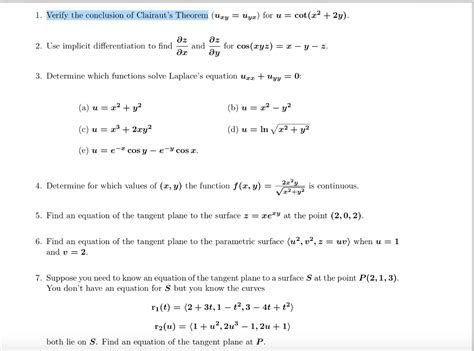 Solved 1. Verify the conclusion of Clairaut's Theorem (uzy - | Chegg.com