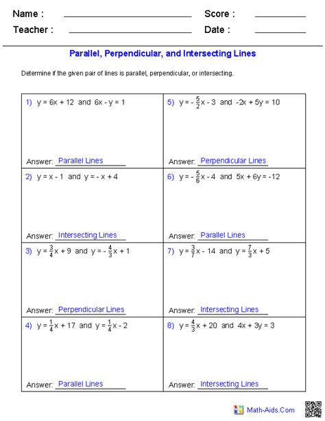 slope parallel and perpendicular lines worksheet