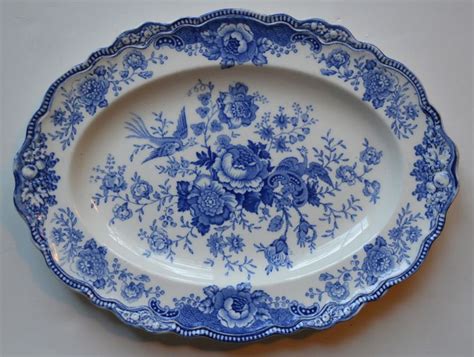 Vintage English Blue Transferware Platter Bristol Birds Pheasants and Flowers Roses. | Blue and ...