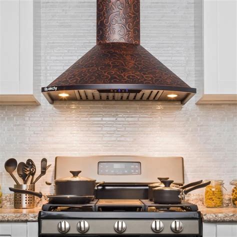 AKDY 30-in Convertible Vine Embossed Copper Wall-Mounted Range Hood in the Wall-Mounted Range ...