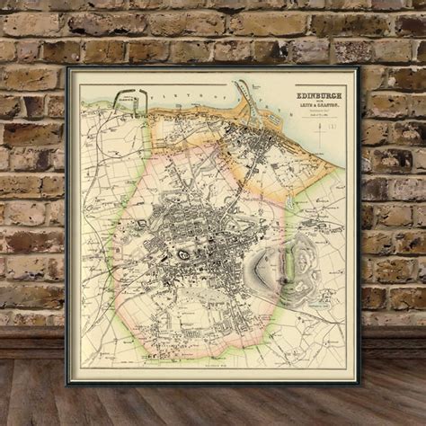 Edinburgh map - Old city map print - Old map restored - Giclee fine print on fine coated paper ...