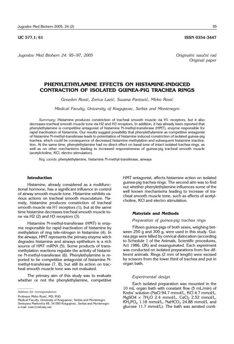 (PDF) Phenylethylamine effects on histamine-induced contraction of isolated guinea-pig trachea rings