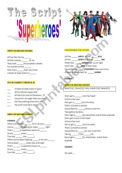 THE SCRIPT - SUPERHEROES - ESL worksheet by pawag