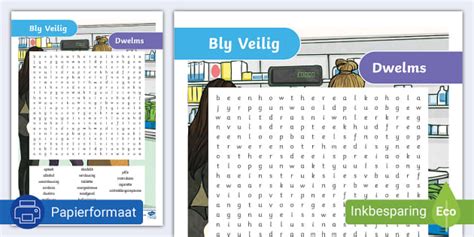 Bly Veilig: Dwelms Woordsoek Aktiwiteit (teacher made)