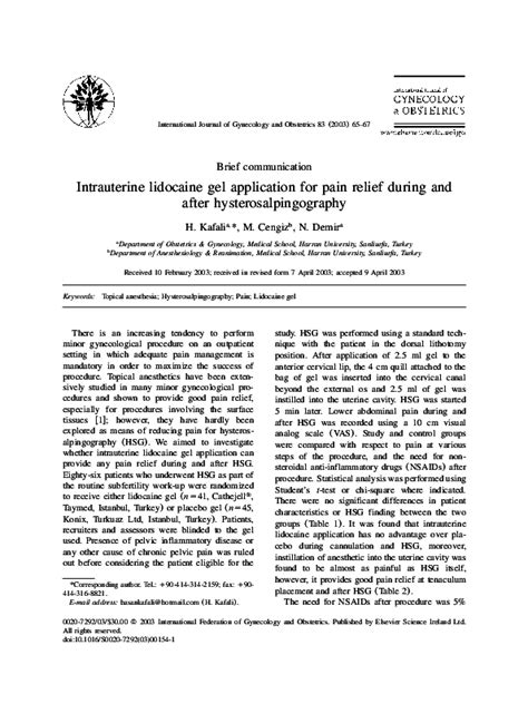 (PDF) Intrauterine lidocaine gel application for pain relief during and after ...