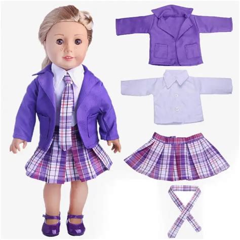 American Girl Doll Clothes Sets 4PC Puppy Style Student Clothing Pleated Dress School Uniform ...