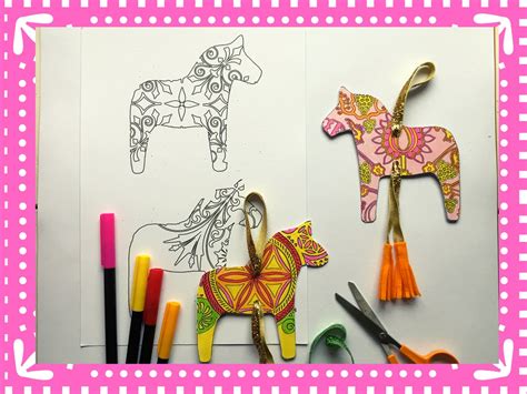 DIY Dala Horses Printable christmas Horses Horse Crafts Folk Art DIY Greeting Cards DIY ...