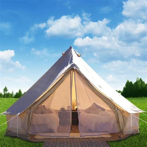 VEVOR Yurt Tent 100% Cotton Canvas Bell Tent 16ft. in Dia. Waterproof Canvas Hunting Tent 10 ...