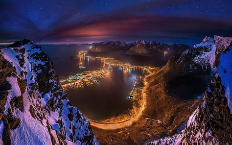 nature, Landscape, Winter, Cityscape, Lights, Mountain, Snow, Sea, Bay ...