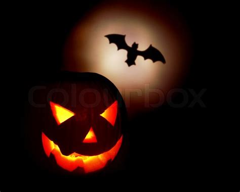 Halloween pumpkin and bat isolated on ... | Stock image | Colourbox