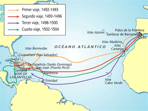 descubrimiento de america mapa | Viajes de cristobal colon, Viajes de colon, Biografia de ...