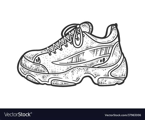 Sneaker shoe line art sketch Royalty Free Vector Image