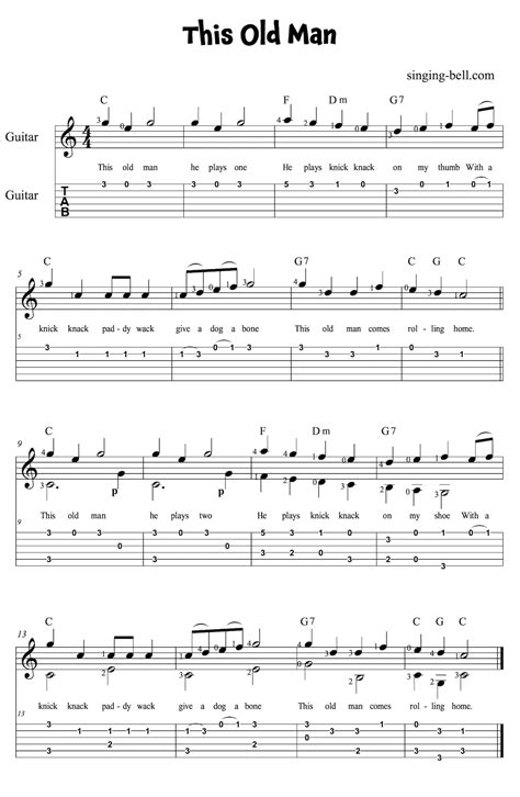 This Old Man Guitar Chords, Tabs, Sheet Music Printable PDF