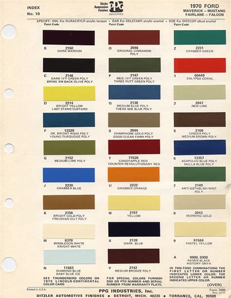 1970 Mustang Color Information