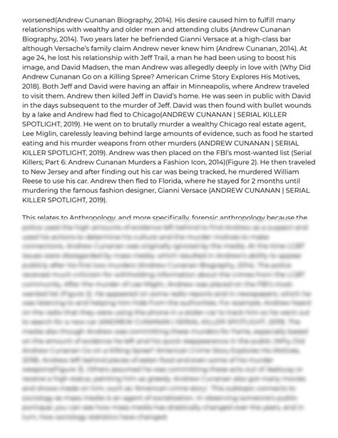 SOLUTION: Biography of famous serial killer andrew cunanan essay example 1106 words gradesfixer ...