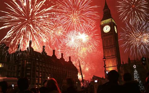 London Celebration New Years Eve Big Ben Clock Fireworks Desktop Hd Wallpaper For Pc Tablet And ...