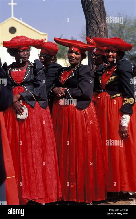 Herero women wearing traditional dress in procession for the Ma Herero ...