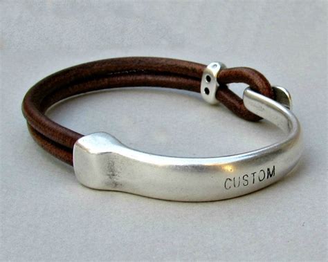 Personalized Mens Bracelet Engraved Mens Leather by GUSFREE