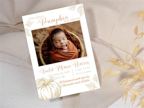 Pumpkin Birth Announcement Cardfall Birth Announcement Cardgender ...