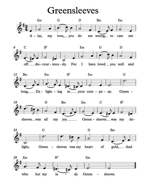 Free Sheet Music - Free Lead Sheet - Greensleeves | Sheet music, Violin ...