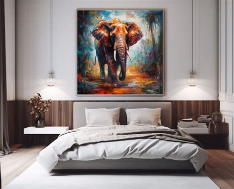 Elephant Oil Painting Original Artwork on Canvas Print Wild Animal ...